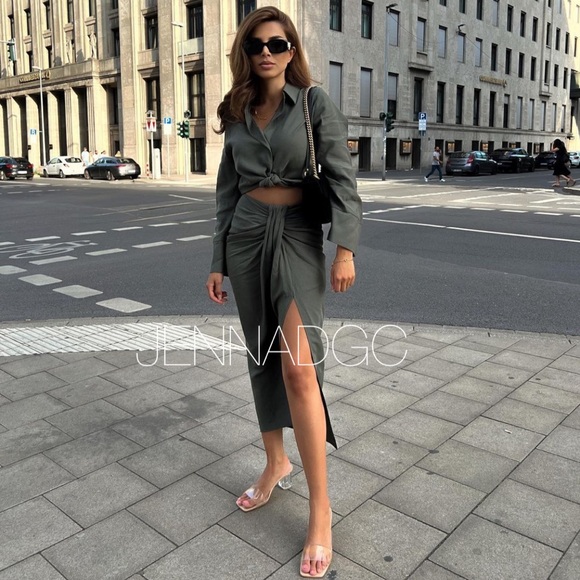 Zara Linen Blend Knotted Midi Skirt NWT - Picture 4 of 12